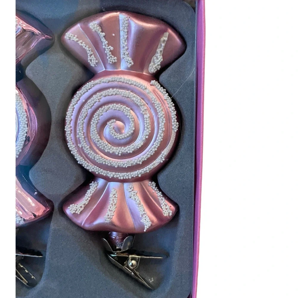 Pepper Mint Square CHRISTMAS CANDY Shaped Clip On Ornaments Set of 4 PINK Swirl